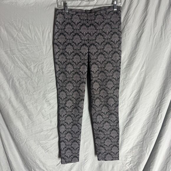 J. McLaughlin Tapestry Printed Black GrayCasual Pants Size 4 Stretch Pull On Zip - Picture 1 of 10